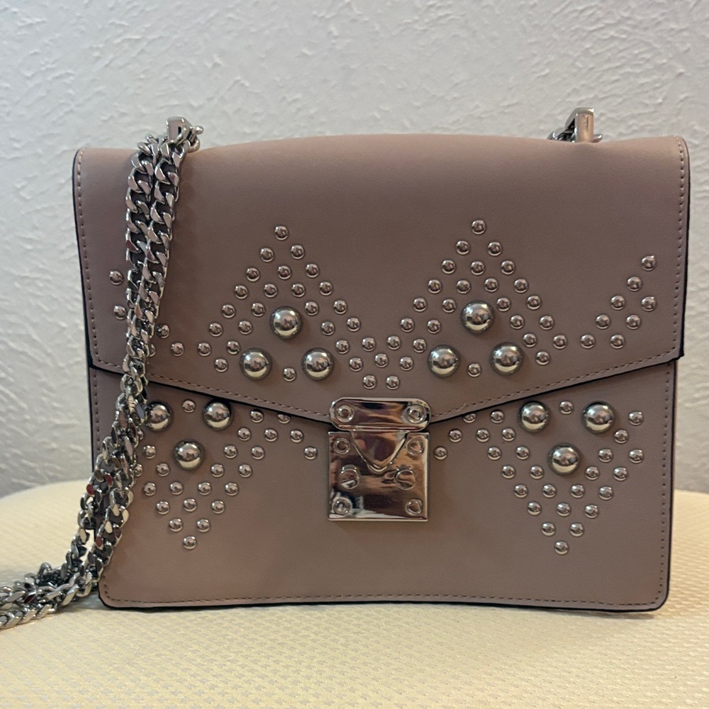 Express Taupe Crossbody Bag with Silver Accents